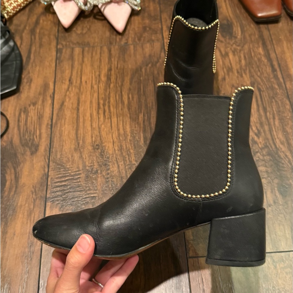 Black Ankle Coach Boots with Gold Detailing